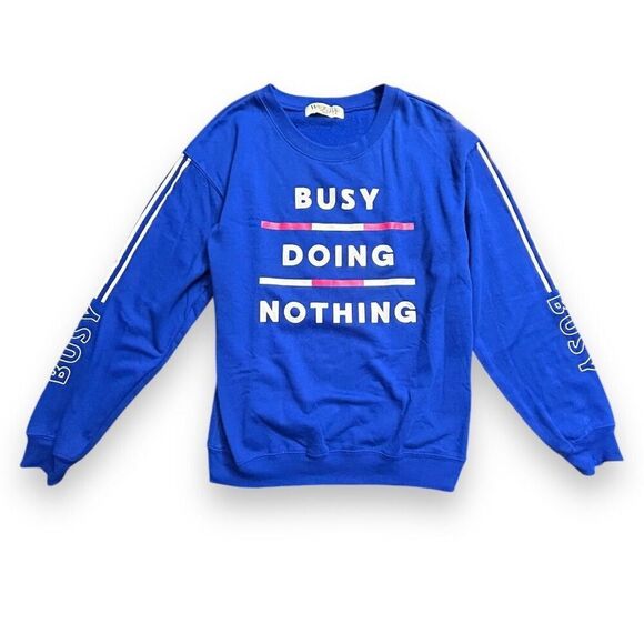Wound Up S Blue Graphic Sweatshirt Busy Doing Nothing Cotton Blend Pullover Top - Picture 5 of 11
